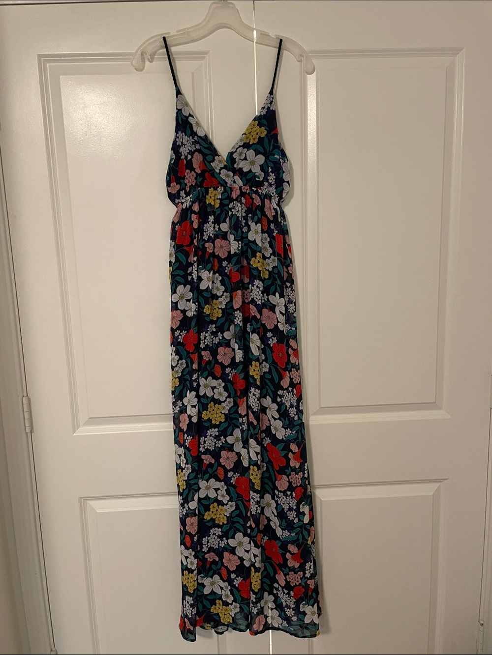 Molly Bracken Boho Navy  Floral V Neck Smocked Maxi Dress  Size S